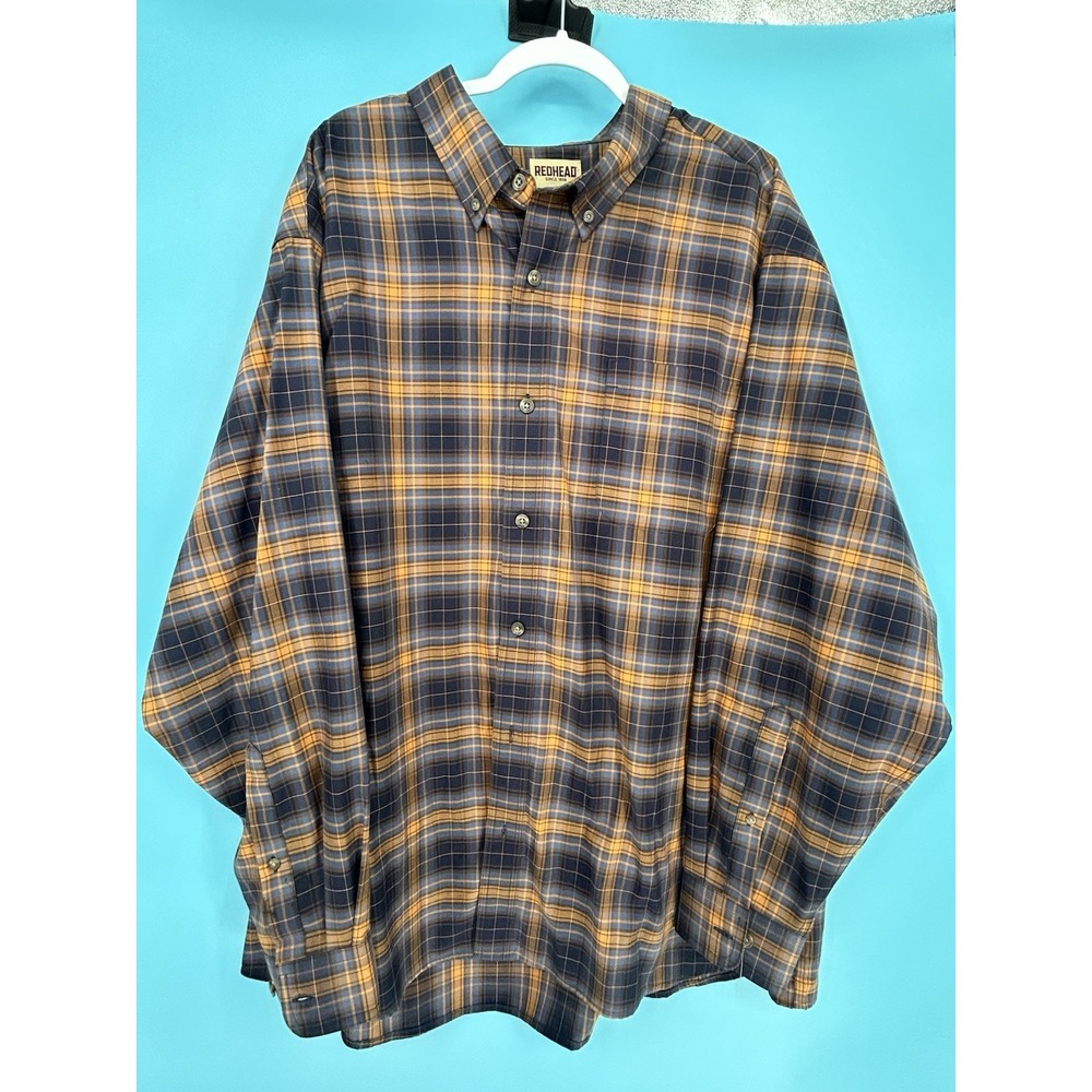 Redhead Mens 3XL Plaid Blue/Orange Long Sleeve Full Button Shirt